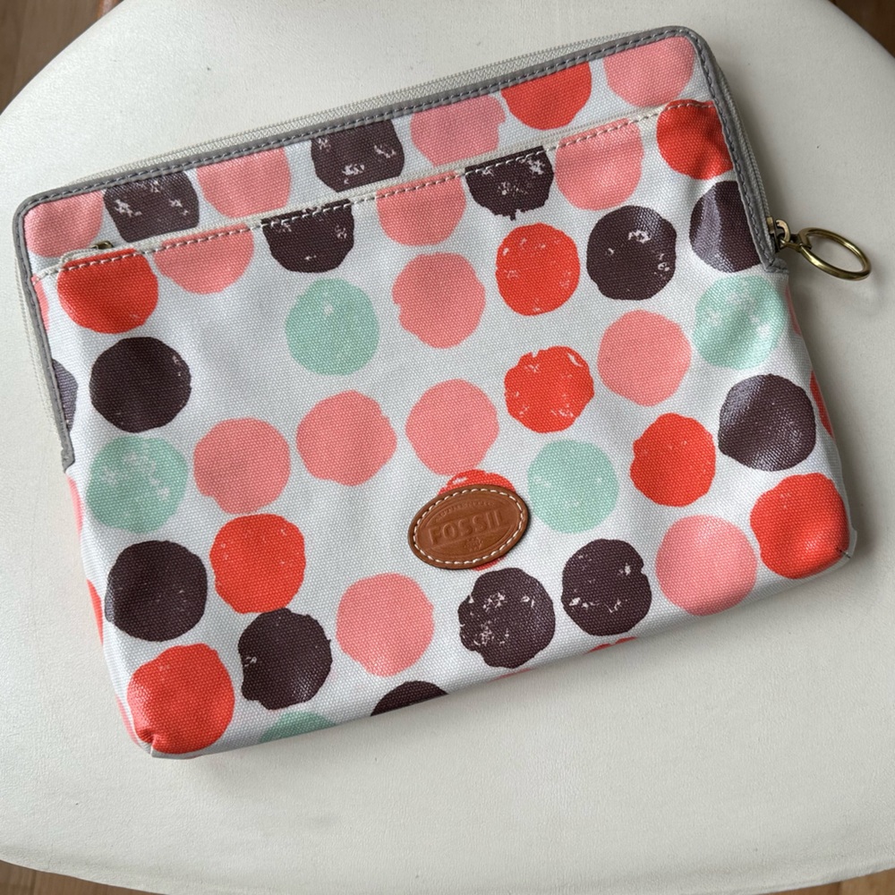 Happy Arty Boho Chocolate & Pink Polka-Dotted Academia Fossil Padded Tablet Case